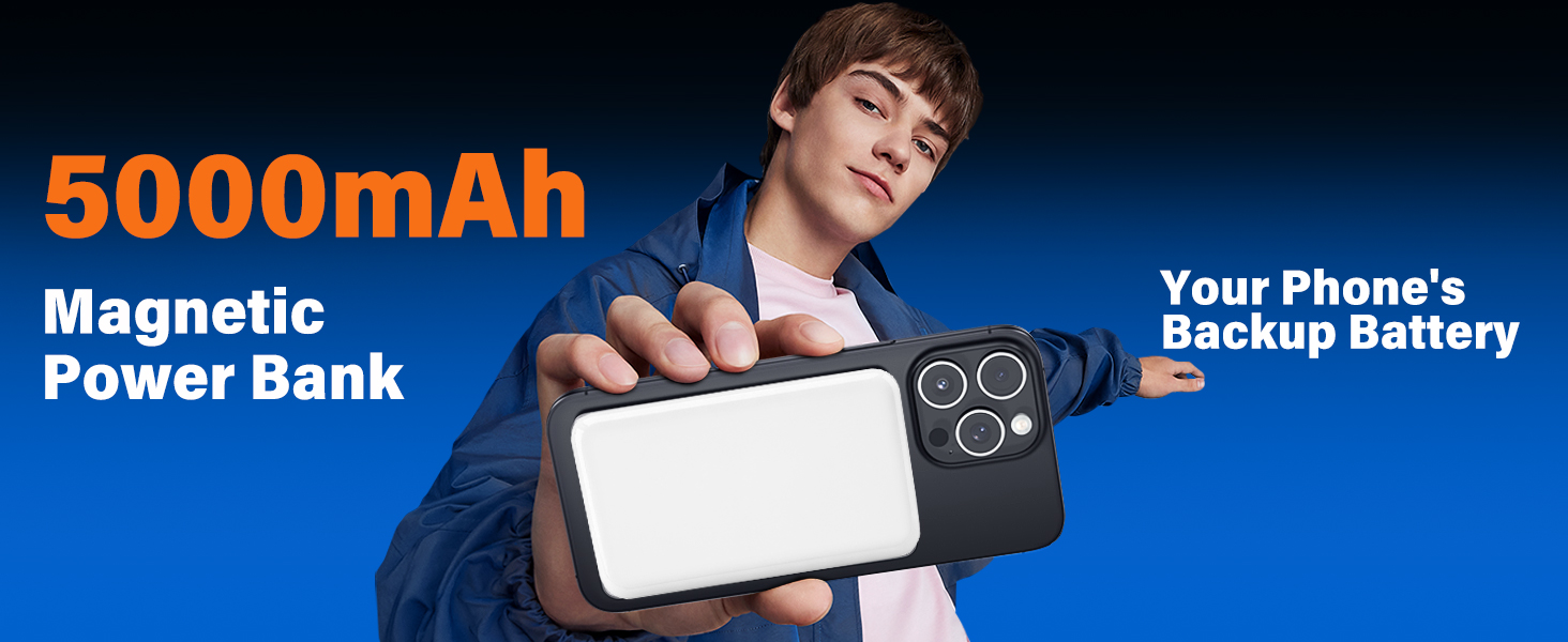 Power Bank MagSafe 5000mAh з PD 20W, QC 3.0, USB-C для iPhone 17/16/15/14/13 (Pro), білий