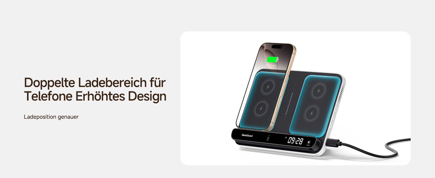 Зарядна станція SwanScout 710A для iPhone 17/Air/15/14/13/12/11 та Apple Watch/AirPods, бездротова зарядка 2 в 1