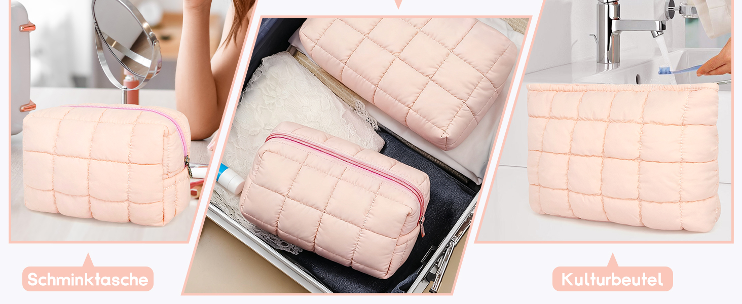 Набір косметичок для жінок: 3 шт. для макіяжу, подорожей та повсякденного використання (рожевий)