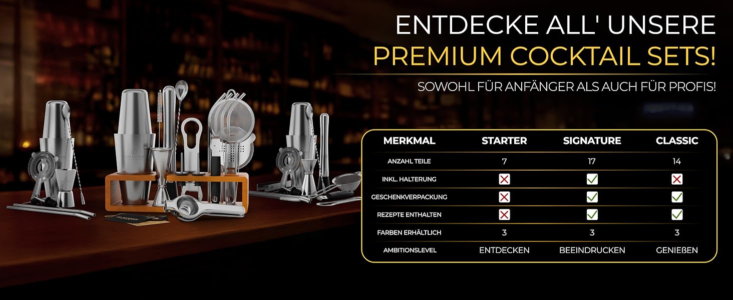 Набір для коктейлів EMPATION, 8 предметів: Boston Shaker з нержавіючої сталі 825 мл, мінімалістичний барний аксесуар, набір для початківців та професіоналів, ідеальний подарунок