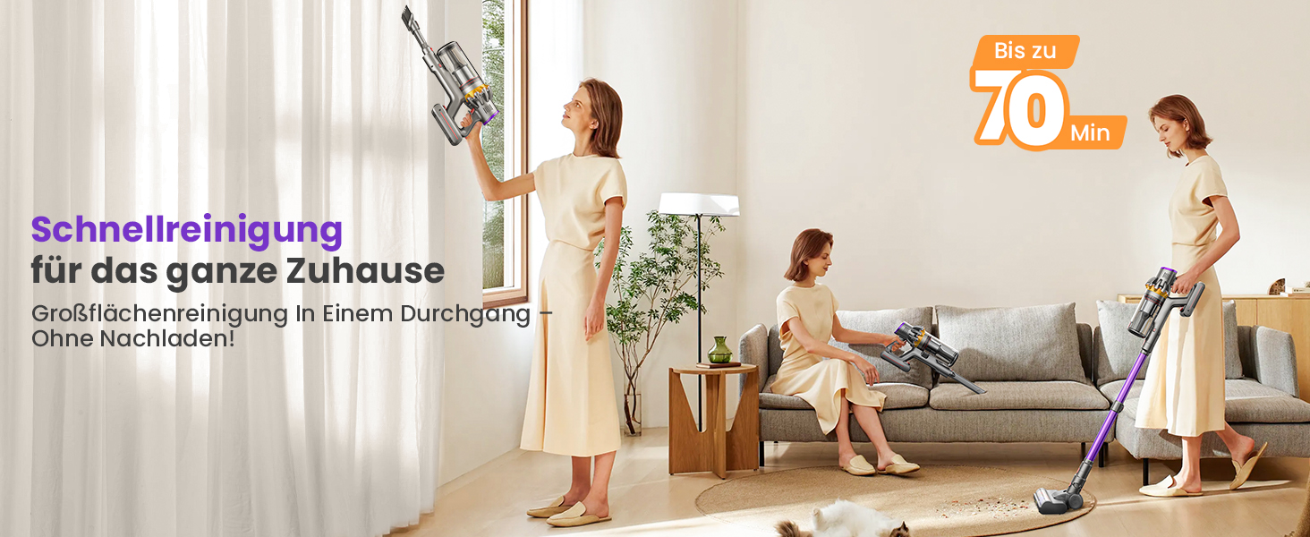 Бездротовий акумуляторний пилосос MAUOKE 45000Pa з LED-дисплеєм та V-подібною насадкою, 6-в-1 для дому, килимів, твердих поверхонь та видалення шерсті тварин