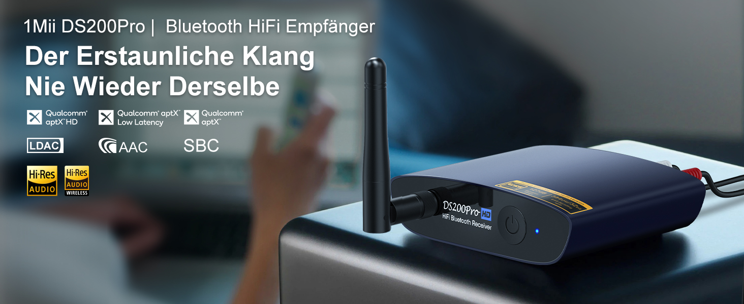 1Mii Bluetooth 5.3 HiFi Аудіоприймач для стереосистеми: Bluetooth адаптер з DAC (384kHz / 32bit), aptX HD, LDAC, вихід Opt/RCA для AV ресивера або підсилювача (блакитний)