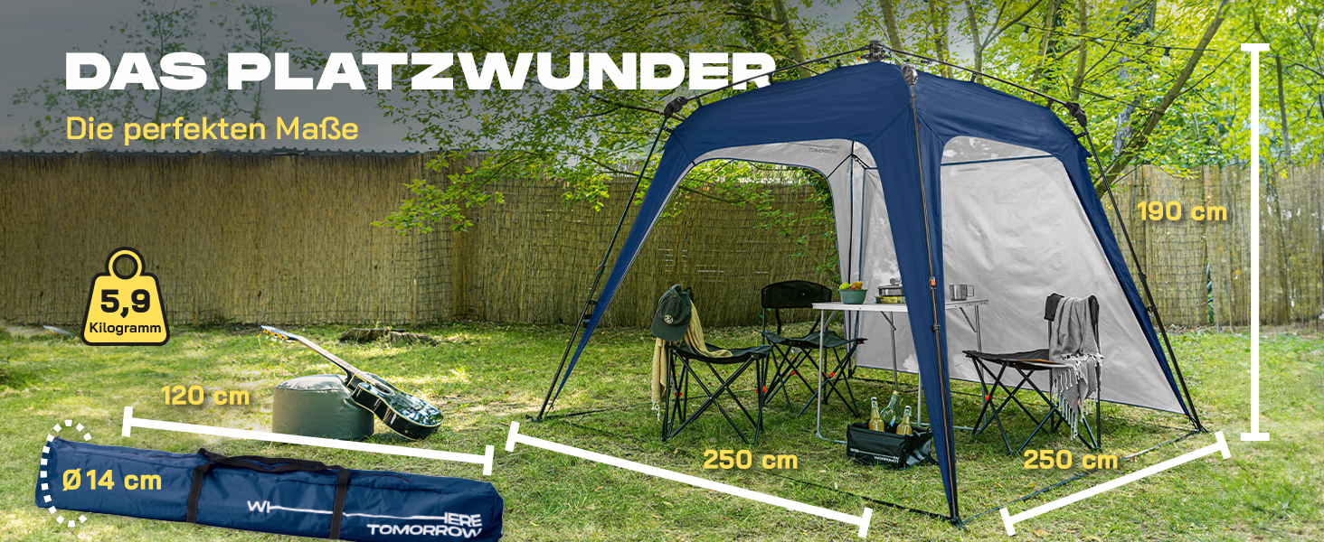 Павільйон для саду Lumaland Outdoor 2,5x2,5 м, водонепроникний із захистом від УФ, з бічною стінкою, сумкою та кілочками, міцний намет для кемпінгу та вечірок, швидкий монтаж 2 хвилини, синій