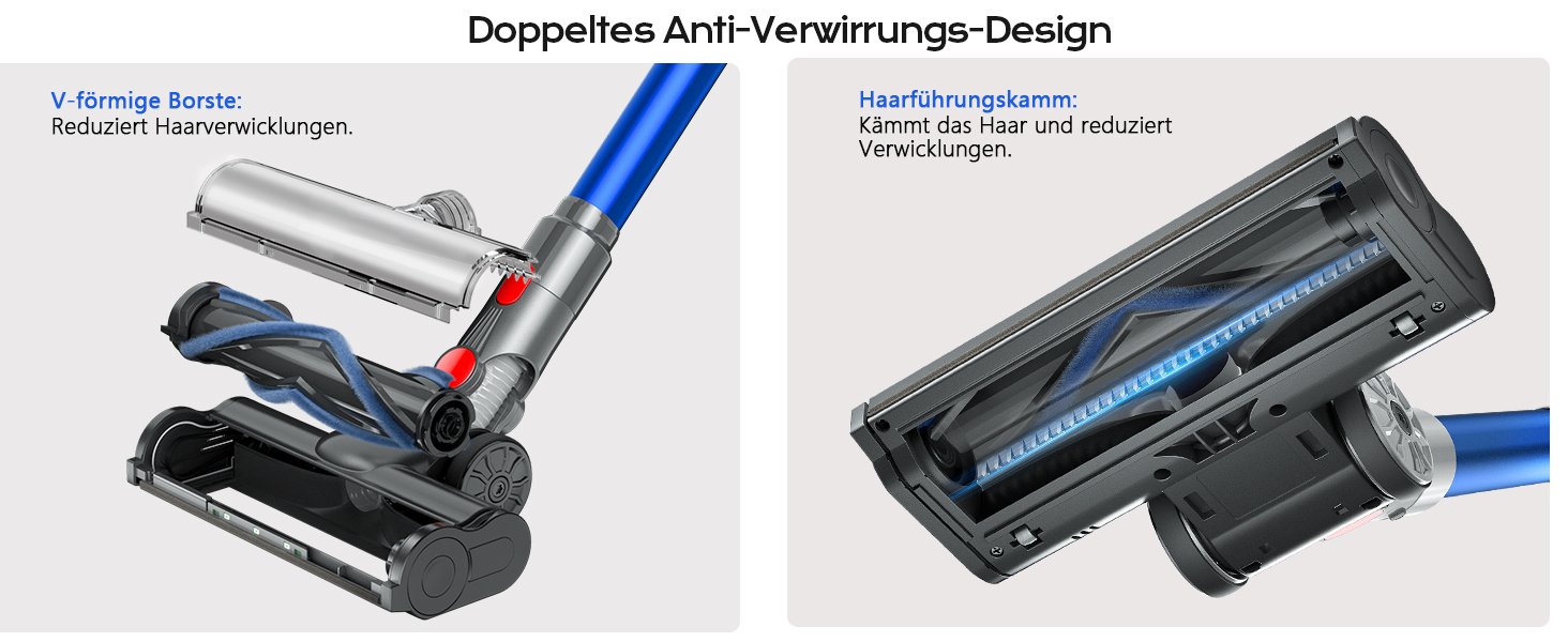 Бездротовий акумуляторний пилосос Ivormentico 50 хв / 40 кПа / 450 Вт з LED, для видалення шерсті тварин, темно-синій