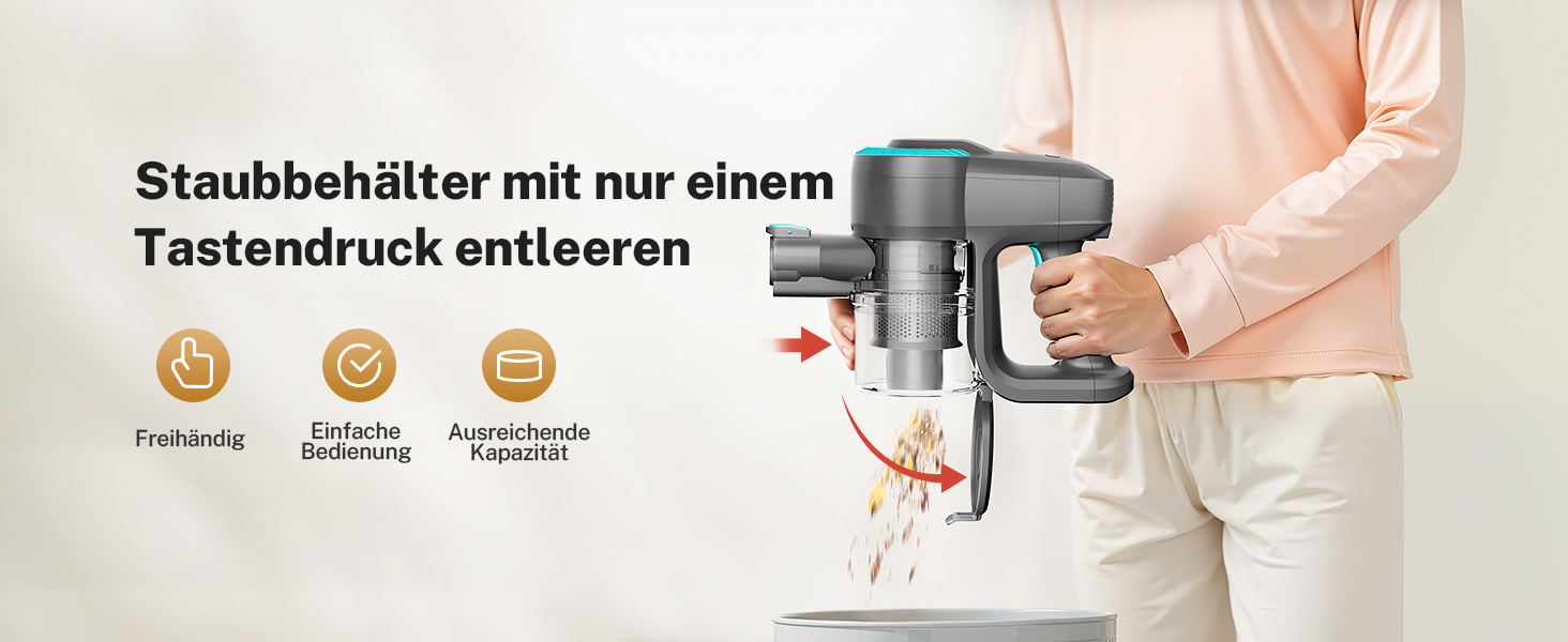 Бездротовий акумуляторний пилосос 25000Pa з антизаплутувальною насадкою та автономністю 50 хвилин. Підходить для килимів, твердих підлог та видалення шерсті тварин. Легкий ручний пилосос.