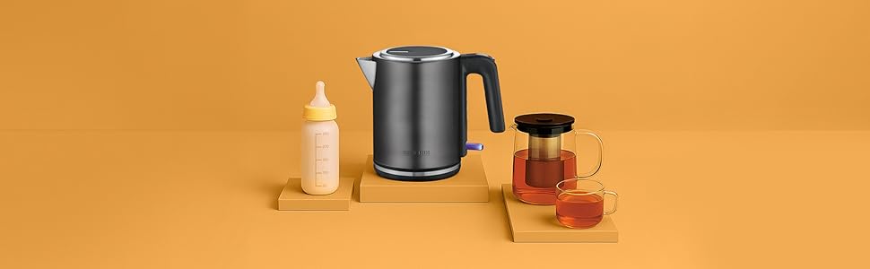 Електричний чайник SEVERIN WK 3489, 1 л, чорний/нержавіюча сталь, з індикатором рівня води та фільтром від накипу