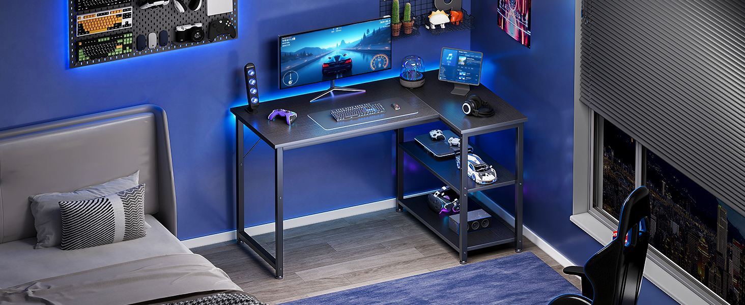 Ігровий стіл Coleshome 100x70 см, кутовий, з обертовим відсіком для зберігання, чорний