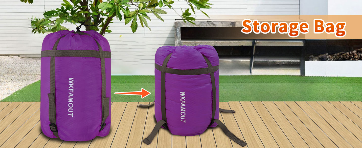 Спальний мішок Outdoor для дорослих, зимовий, машинного прання, водонепроникний, 3-4 сезони, з компресійним мішком, для кемпінгу, піших прогулянок, подорожей, 0℃-Комфорт, ліловий, 220x85CM