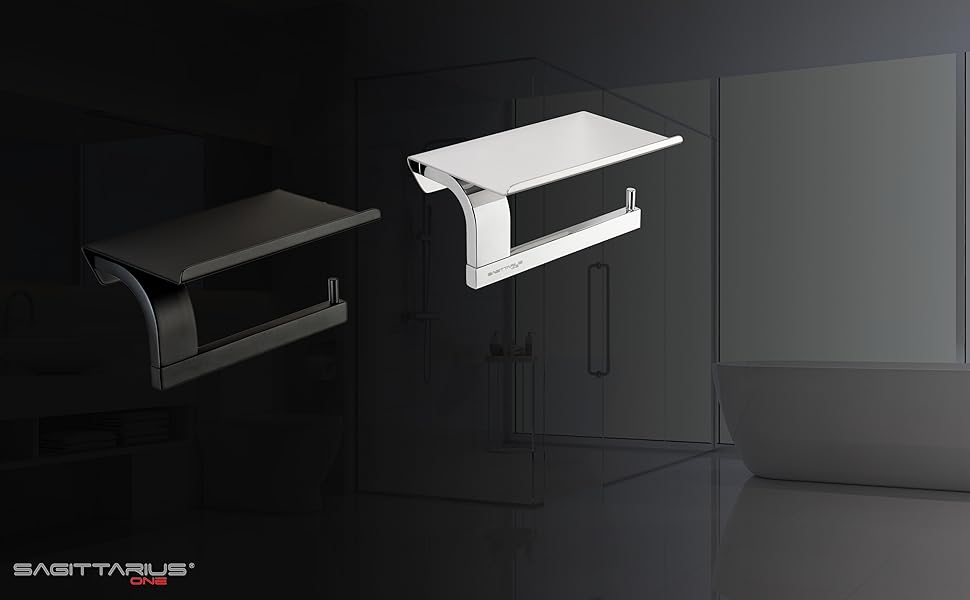 Stainless Steel Toilet Paper Holder with Shelf - Chrome Finish | Premium Toilet Paper Holder with Phone Storage | Bathroom Tissue Dispenser