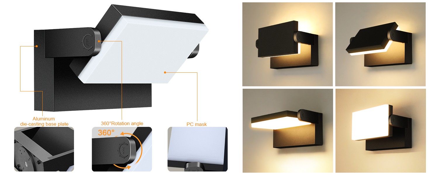 LED-водостійкий настінний світильник Kingwen 40W, 3000K, поворотний на 360°, IP65, чорний. Підходить для гаража, тераси, внутрішнього та зовнішнього використання.