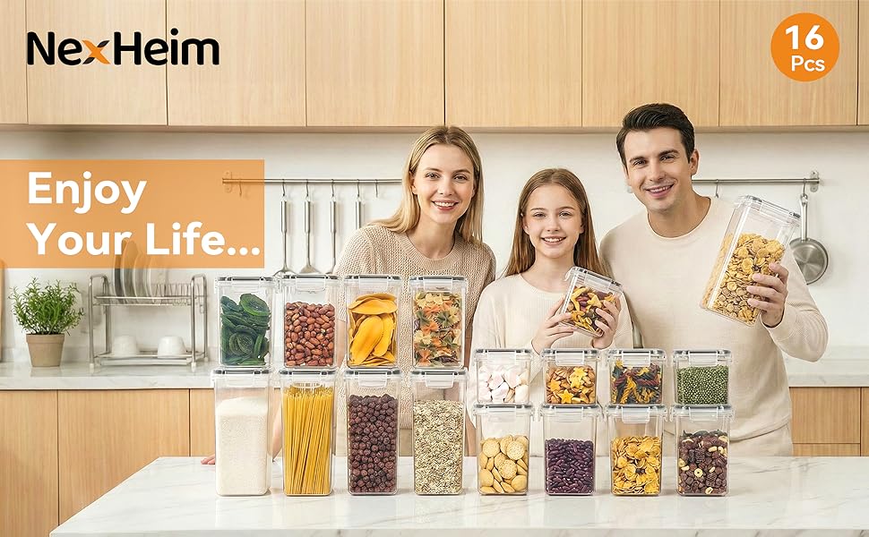 Набір контейнерів для зберігання продуктів Küchen 16 шт, 2.8л/30см, герметичні, без BPA, для круп, спагеті, борошна