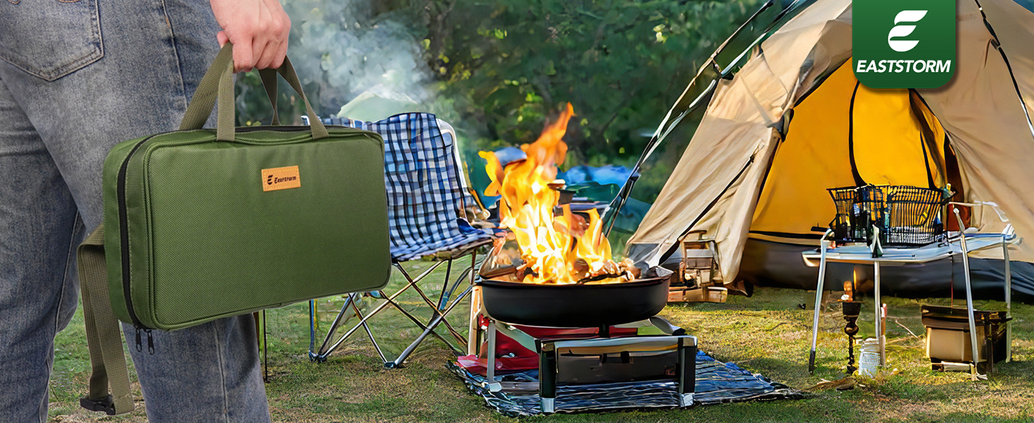 Набір кухонних аксесуарів для кемпінгу Eaststorm з водонепроникною сумкою. Підходить для кемпінгу, альпінізму, походів. Компактний та портативний. Темно-зелений колір.