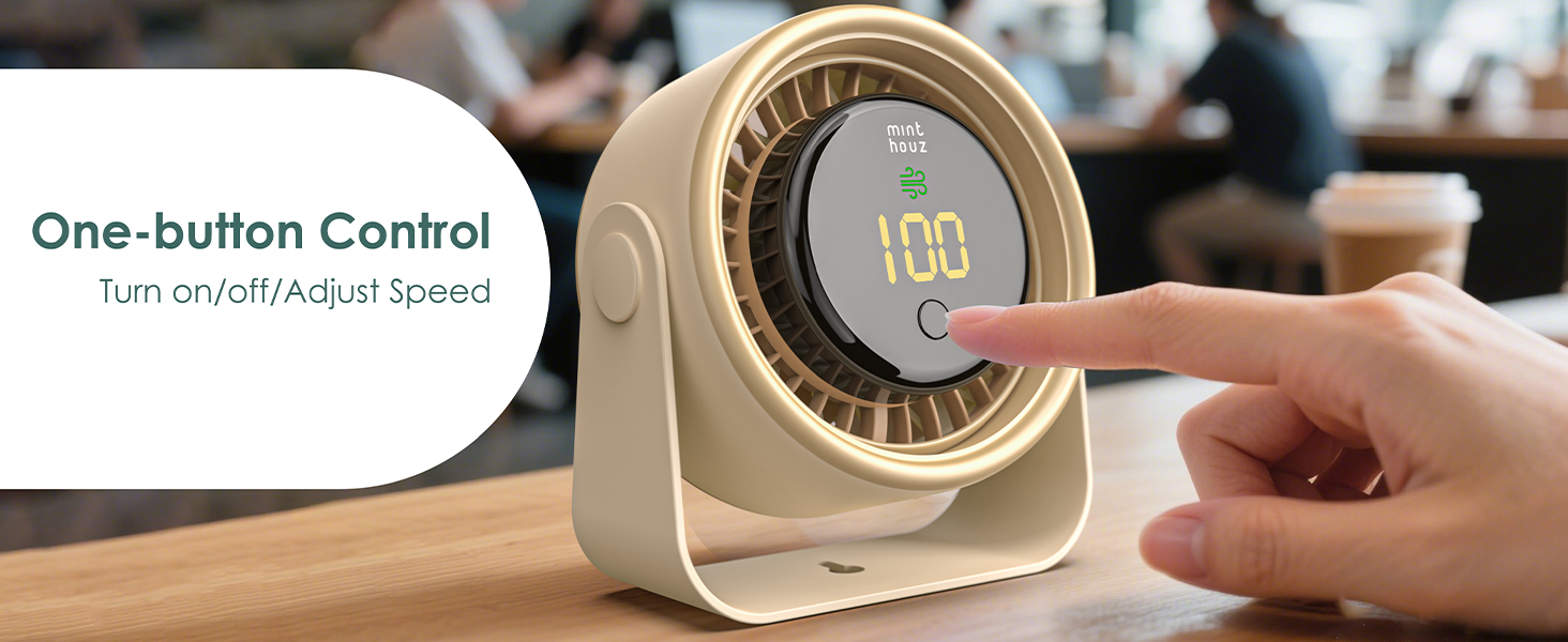 USB вентилятор Minthouz 3000mAh з LED-дисплеєм, 4 швидкості, поворотний, для офісу, спальні, на вулицю