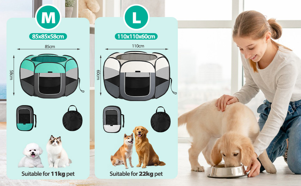 Клітка-забіг для цуценят та собак, розкладний вольєр для собак, котів та дрібних тварин, вольєр для тварин, клітка-забіг, водовідштовхуюче полотно Oxford з сумкою для перенесення для внутрішнього та зовнішнього використання, кемпінгу (Білий, M(85x85x58cm), 6) Білий 6 M(85x85x58cm)