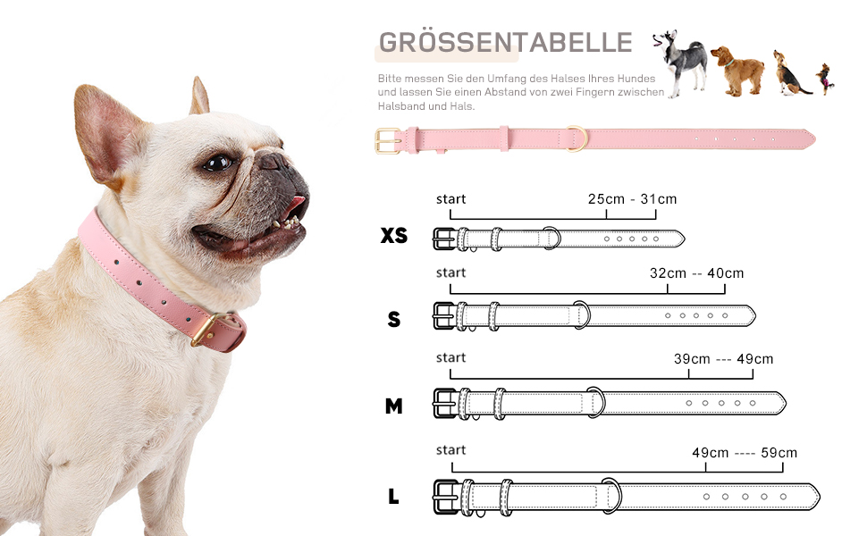 Нашийник для собак Heele з натуральної шкіри, рожевий, регульований, великий розмір (L), 1 шт.