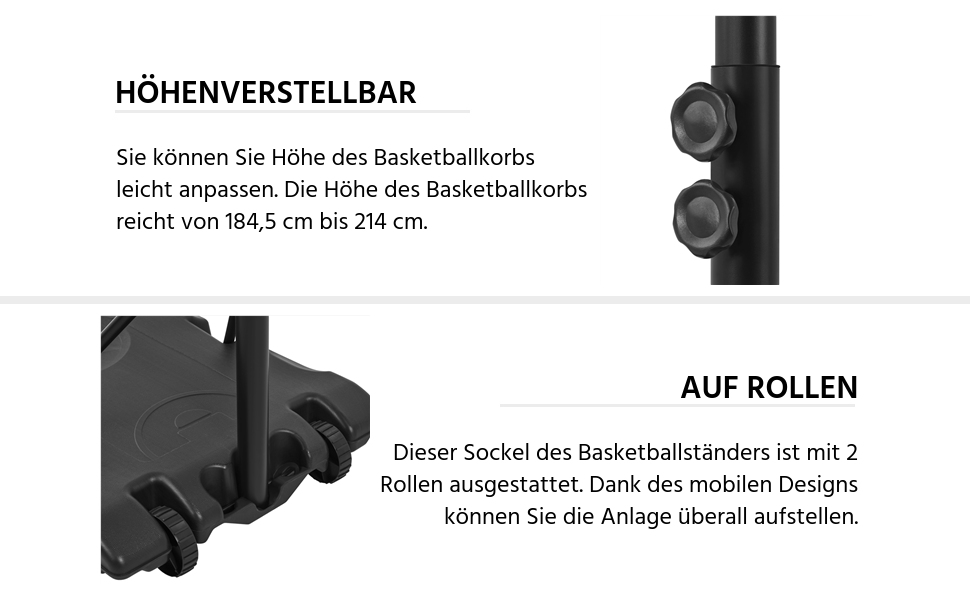 Yaheetech Adjustable Height Mobile Basketball Hoop Stand with Wheels - Indoor/Outdoor Basketball System