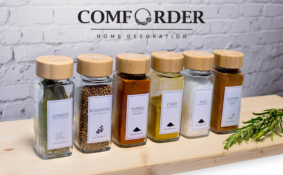 Набір склянок для спецій Comforder, 25 шт, органайзер для спецій із кришками, наліпками та лійкою, квадратні баночки 120 мл, бамбук