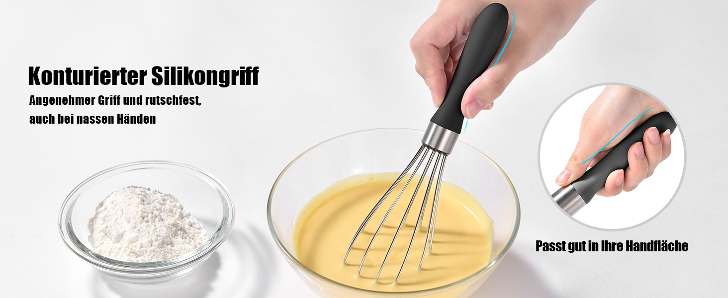 Міксер ручний кухонний Doosu 28 см, з нержавіючої сталі 18/8, 8 гнучких дротів, для змішування, збивання, приготування тіста (Чорний, S-23cm)