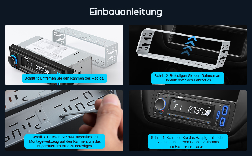 Автомагнітола Bluetooth 5.0 Avylet, 1 DIN, FM, 2 USB, AUX, MP3, 7 кольорів, підтримка карт пам'яті, гучний зв'язок