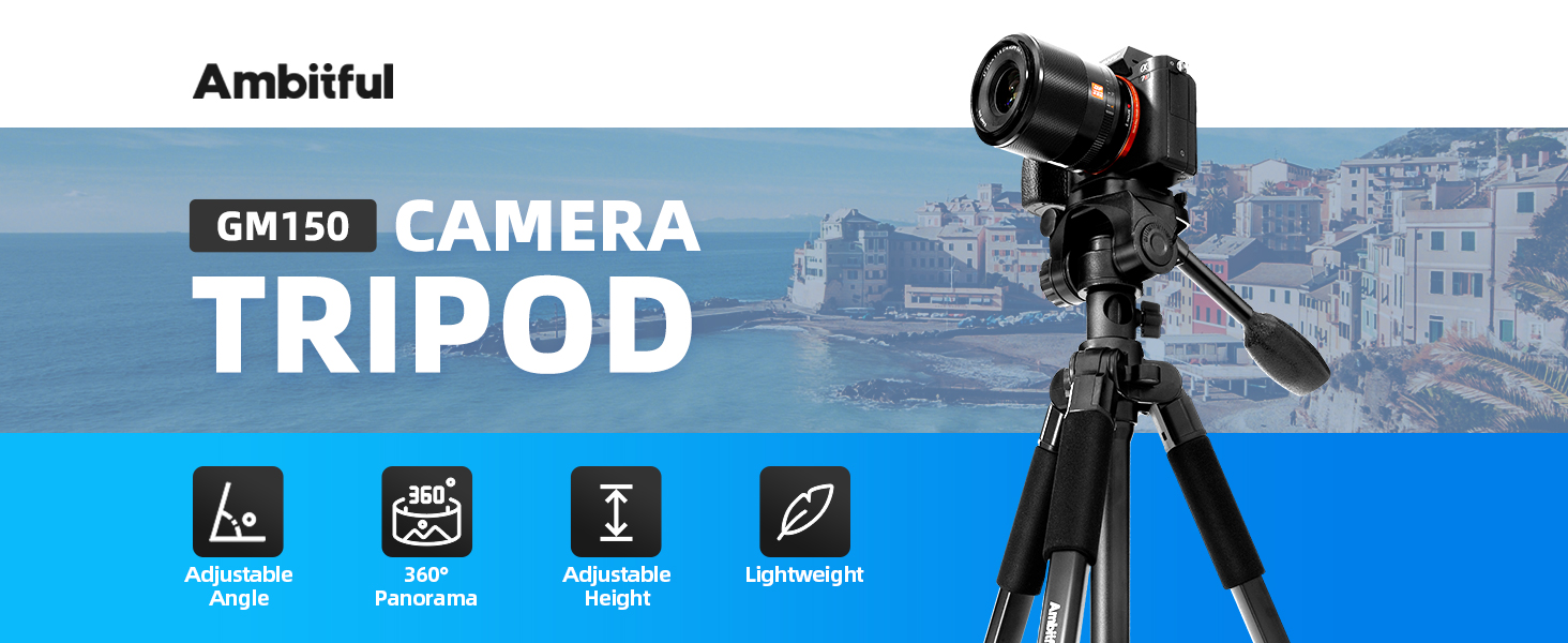 Штатив AMBITFUL 157.5 см, чорний, професійний, алюмінієвий, знімний, для фото- та відеозйомки (камера, DSLR, смартфон, екшн-камера, телескоп)