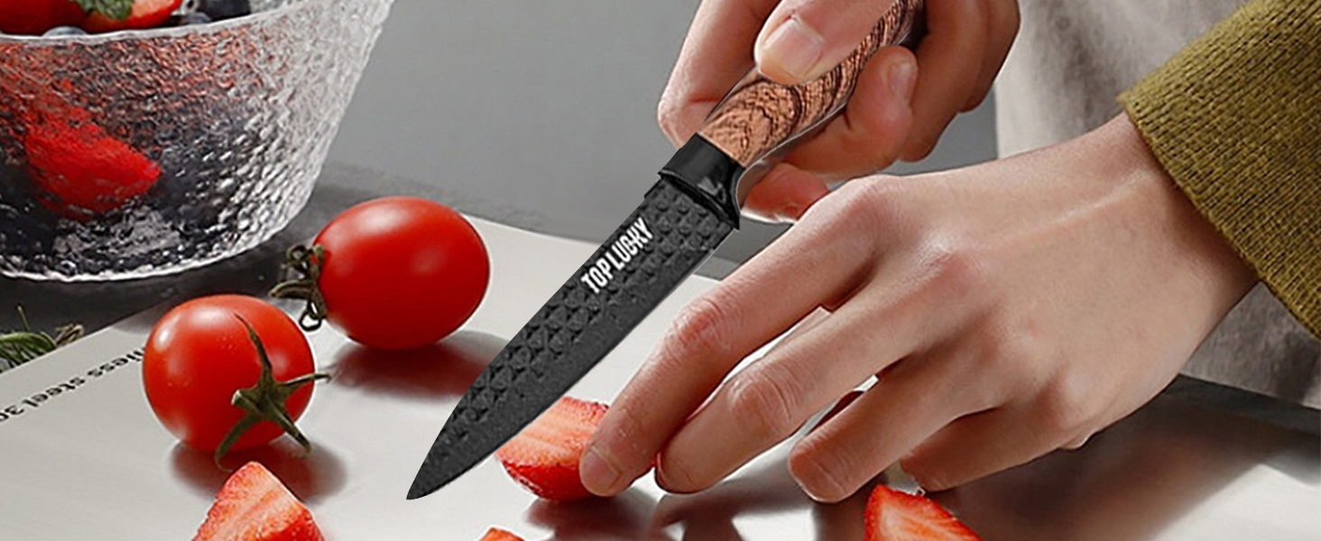 Набір кухонних ножів, 6 предметів, чорний, гострий, з антипригарним покриттям, нержавіюча сталь, з підставкою для ножів (чорний)