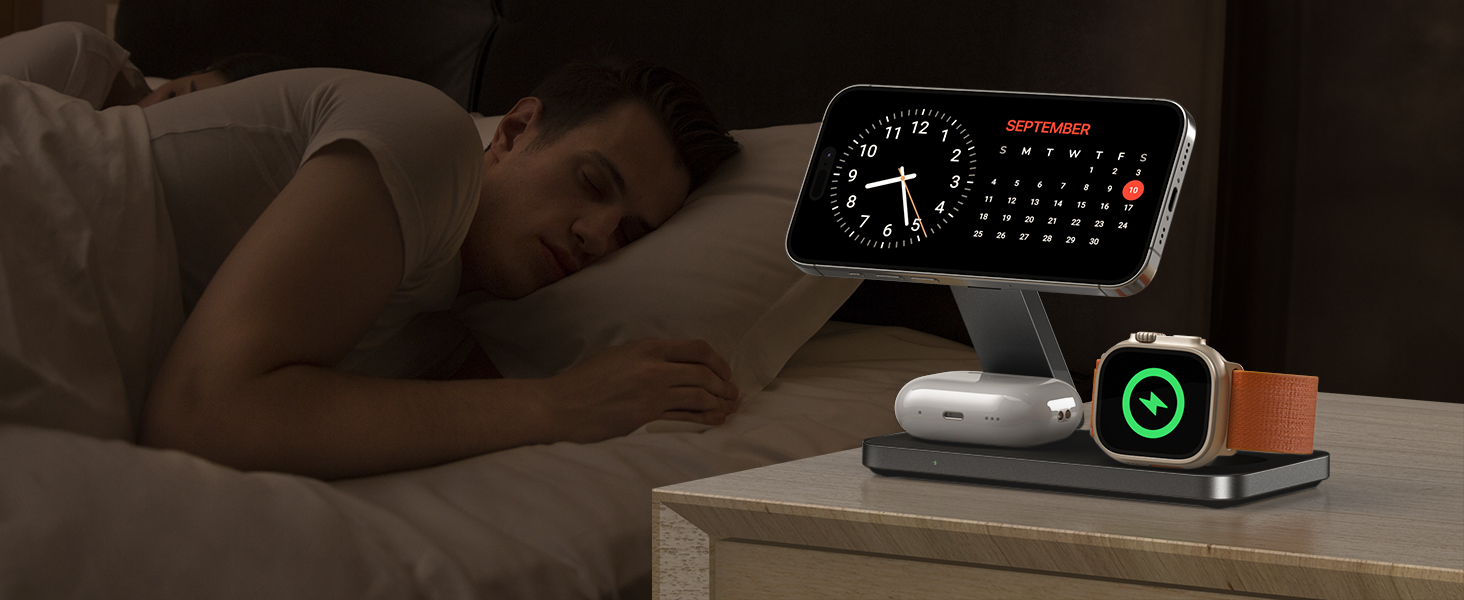 Бездротовий зарядний пристрій 25W MagSafe 3-в-1 для iPhone 17e/17/16/15/14/13/12/Air, Apple Watch та AirPods Pro - чорний