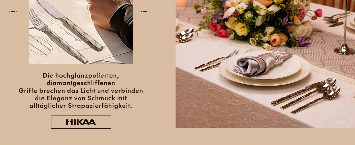 Набір столових приборів HIKAA на 6 осіб (30 предметів), нержавіюча сталь 18/10, полірування з діамантовим візерунком - для дому, весілля, святкування