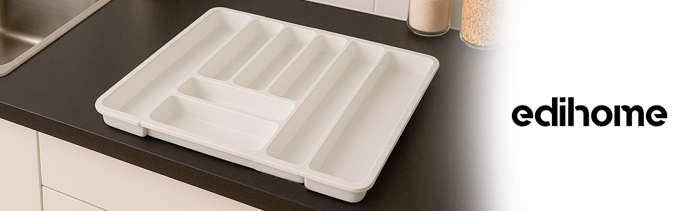 Органайзер для столових приборів Edihome в шухляду, розширюваний, 6-8 відділень, чорний, без BPA