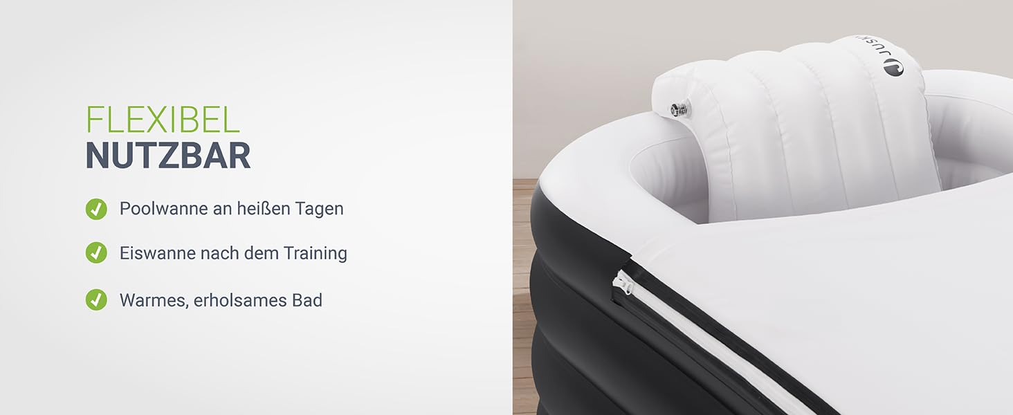 Надувна ванна Juskys L для відпочинку на відкритому повітрі: ванна для айсбергу, мобільна, з підголівником, з кришкою та насосом, чорна