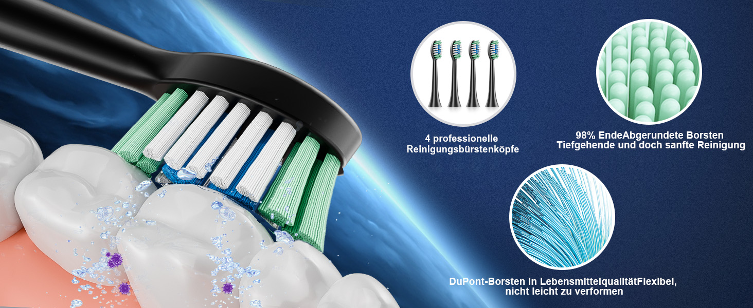 Електрична зубна щітка Betterchoi з магнітною левітацією, 41 000 VPM, 4 насадки, IPX7, 180 днів роботи від акумулятора, 5 режимів, таймер, чорний колір