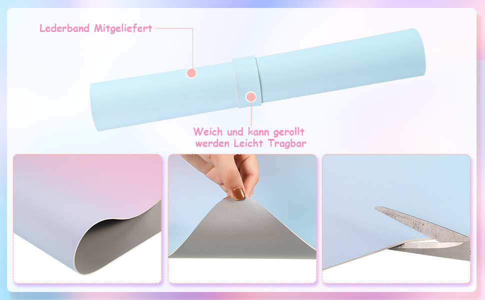 Килимок для столу зі шкіри - великий 80x40 см, рожевий/блакитний. Килимок для миші, офісний, для дому, з PU-шкіри, легко миється, не слизький