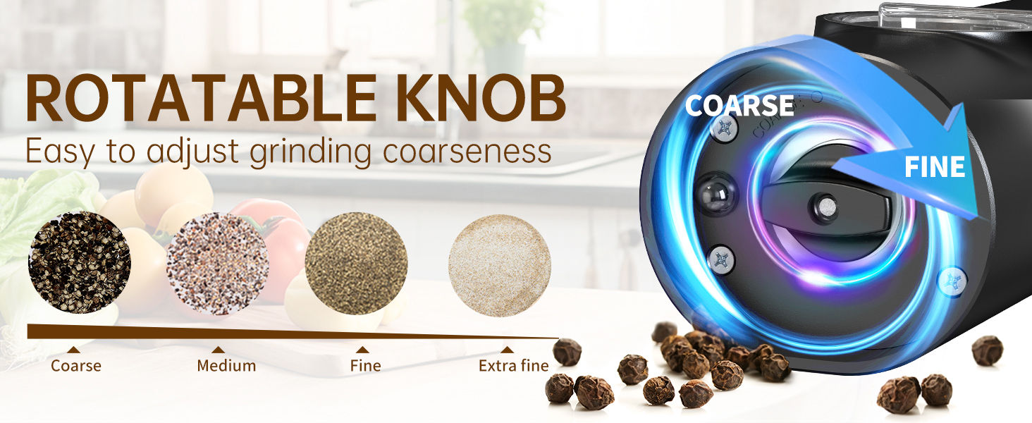 CIRCLE JOY Мельниці для солі та перцю електричні, набір 2 шт., чорні, з підставкою, світлодіодне підсвічування, регулювання помелу, об'єм 70 мл