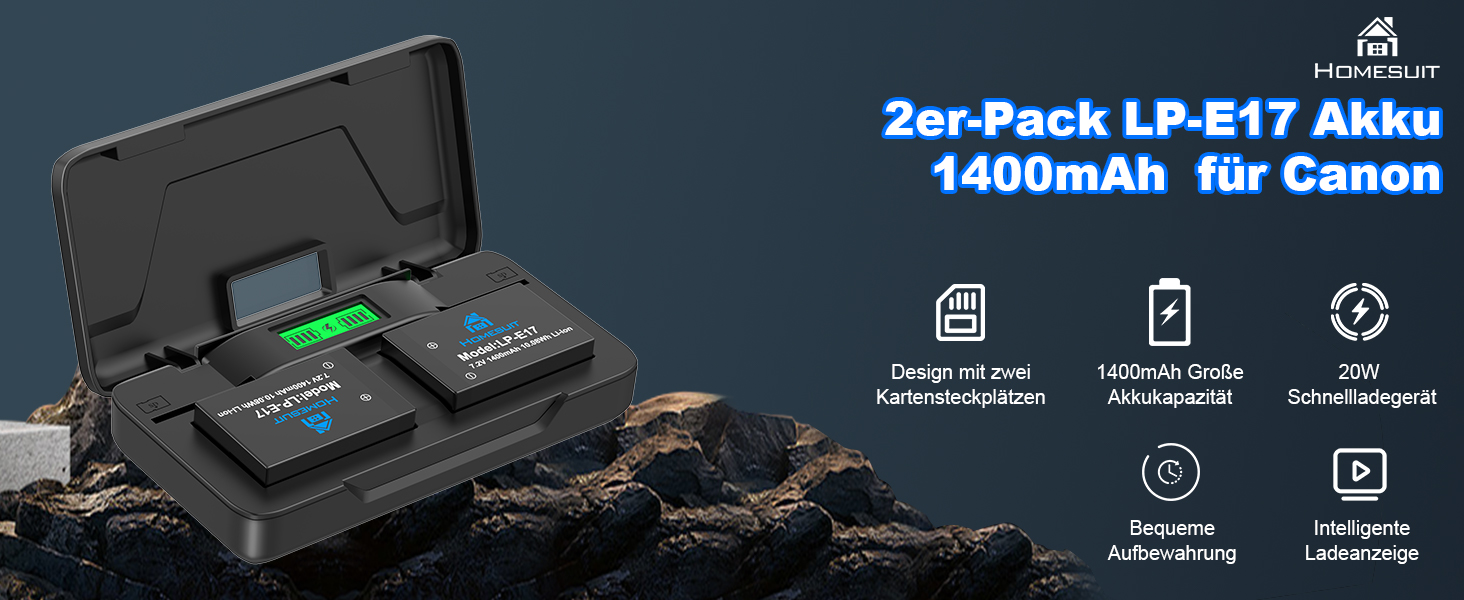 Акумулятор LP-E17 1300mAh та зарядний пристрій LED Dual USB для Canon Rebel SL3, SL2, T8i, T7i, T6i, T6s, EOS R10, R50, R8, RP, M3, M5, M6, 200D, 77D, 750D, 760D, 800D, 8000D (2 шт. акумулятори & 1 зарядний пристрій)