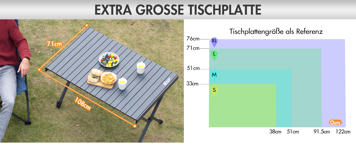 Складний кемпінговий стіл PORTAL алюмінієвий, регульована висота, 108x71 см, чорний - для пікніка, саду, подорожей