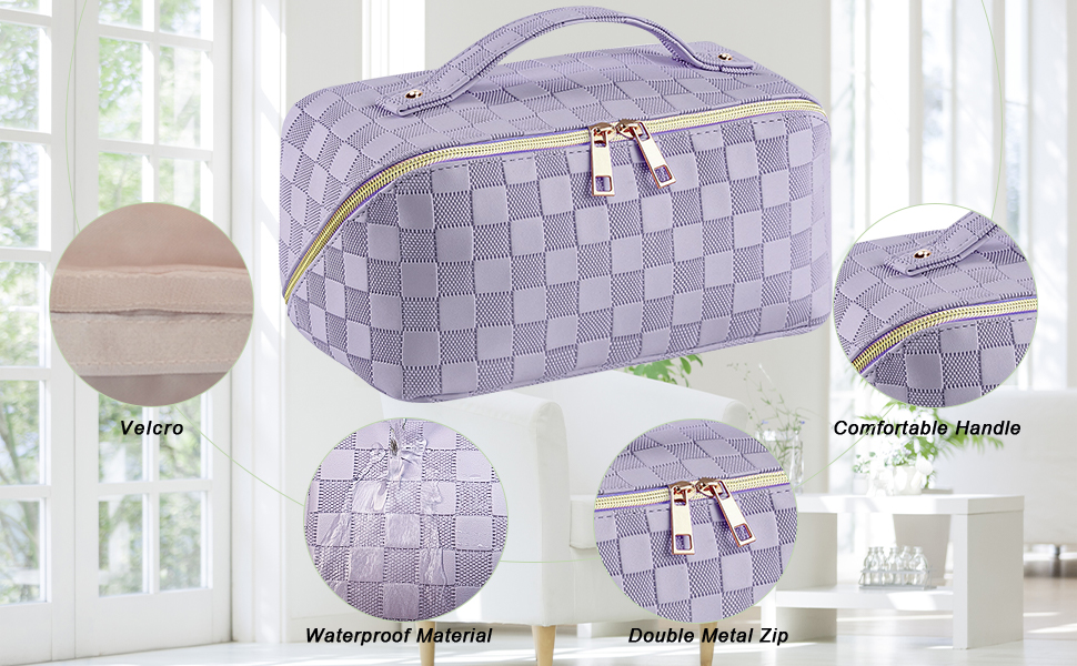 Жіноча косметичка для подорожей з великим об'ємом, водонепроникна, з перегородками, органайзер (Кремовий абрикос) (Світло-фіолетовий-1)