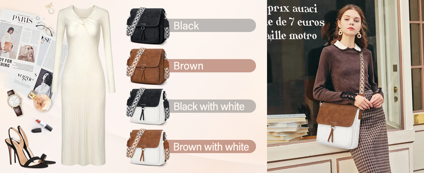 Сумка жіноча RAINSMORE середнього розміру через плече, шкірзам PU, чорно-коричнева