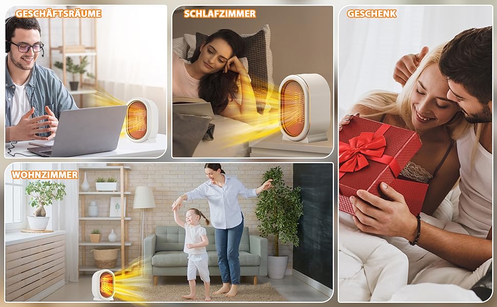 Електричний обігрівач 1200W з PTC-керамічним нагрівом, 2 режими, стабільна температура, захист від перегріву та перекидання, тихий, компактний, для дому, спальні, офісу