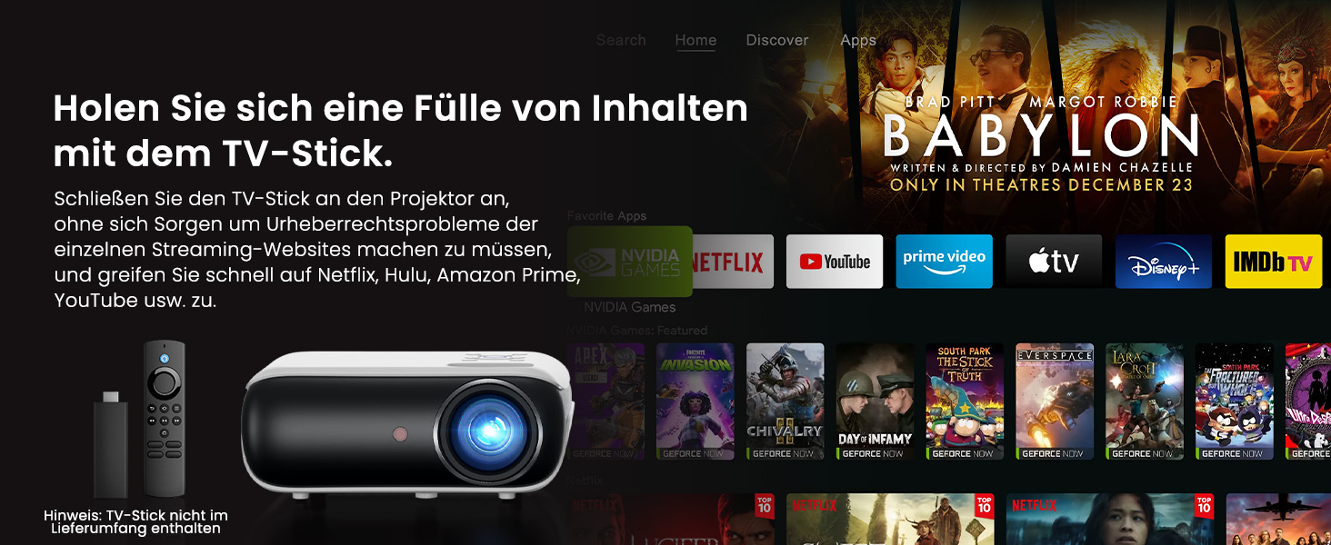 Портативний проєктор HAPPRUN Mini Beamer 4K з Bluetooth, 1080P, для дому та відпочинку на природі, сумісний з PS5, HDMI, USB