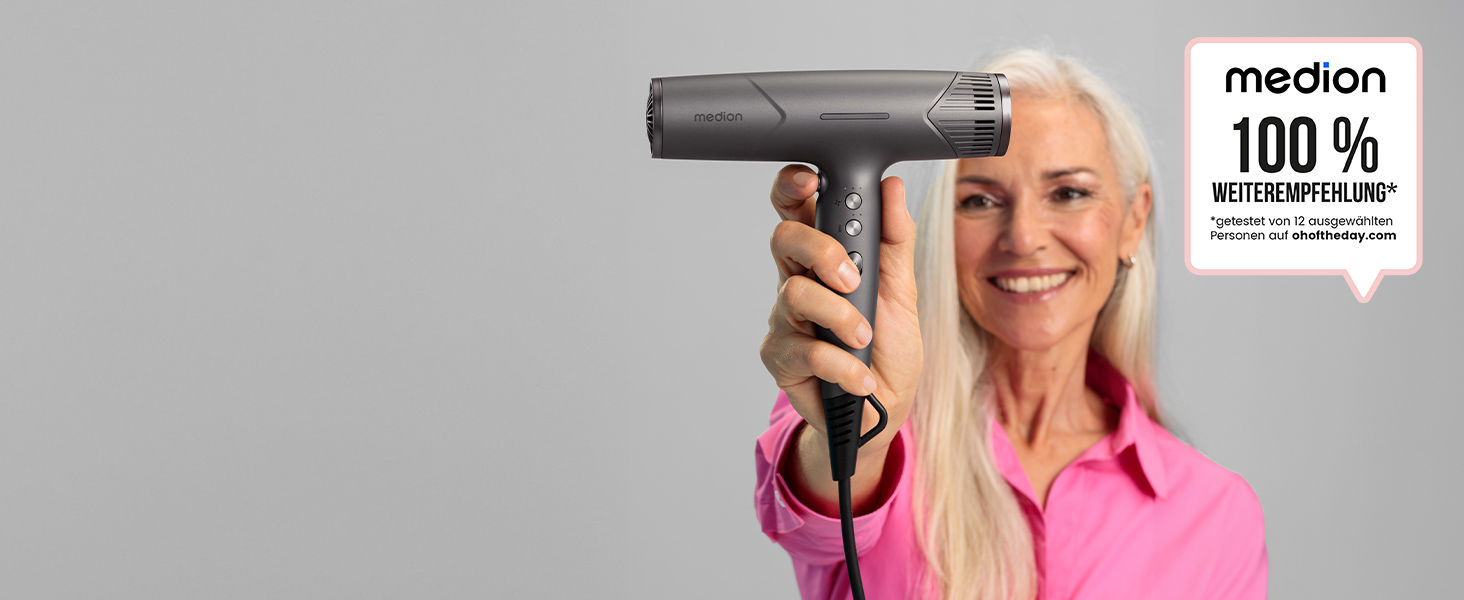 MEDION Haarföhn з іонізацією та дифузором HD2: потужний, тихий, з іонізацією, 1500 Вт, чорний