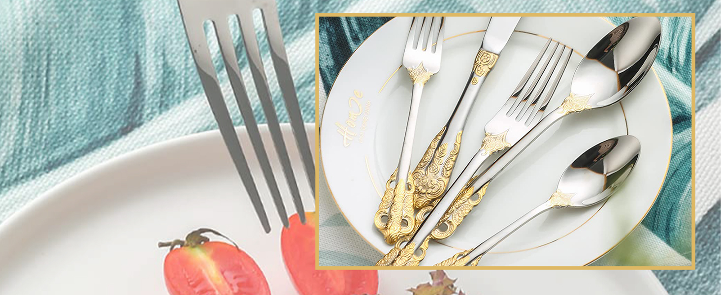 Набір столових приборів Prächtiges Barock 20 предметів з нержавіючої сталі 18/10 (золото-срібло) в подарунковій коробці - виделки, ложки, ножі