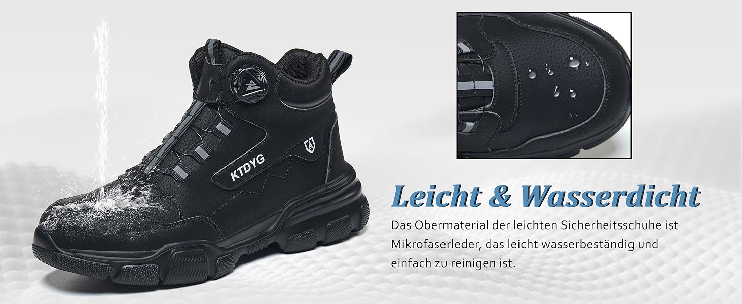 Черевики безпеки для чоловіків та жінок, водонепроникні робочі черевики, легкі спортивні черевики, черевики з металевим підноском, чорні, з поворотним затвором, 41 EU