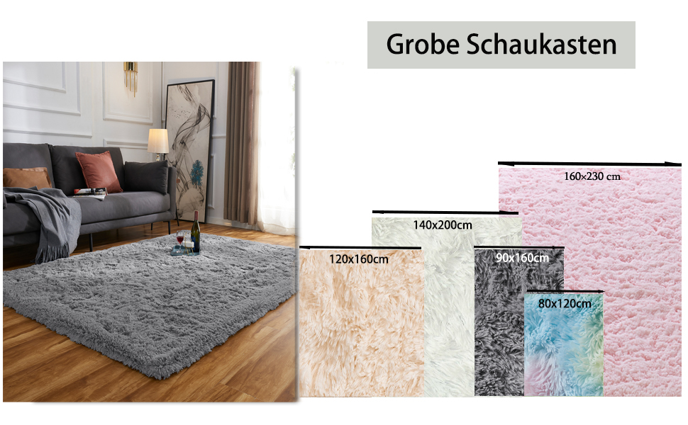 Пухнастий килим Hochflor, для вітальні, м'який, з антиковзаючою основою, можна прати, для спальні (сірий, 120x160 см)