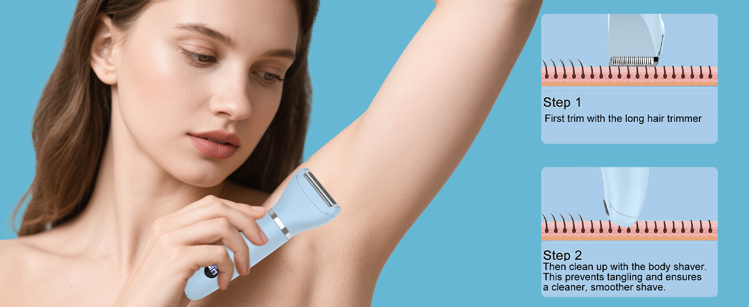 Електричний жіночий триммер 3-в-1 для обличчя, тіла та зони бікіні. Вологостійкий, з LCD-дисплеєм (Блакитний)