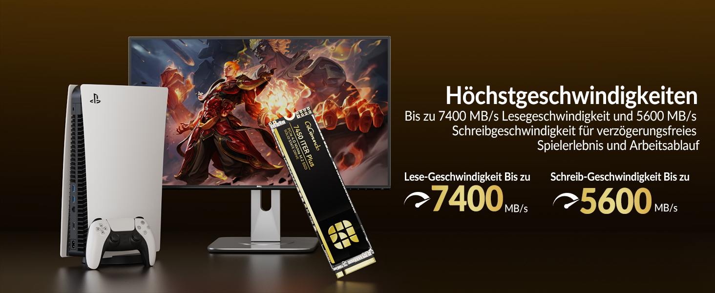 GiGimundo G7450ITERPlus 2TB SSD NVMe PCIe Gen4×4 - Внутрішній SSD диск 2280, 7100MB/s, 5000MB/s, 3D NAND TLC, сумісний з PS5 Pro