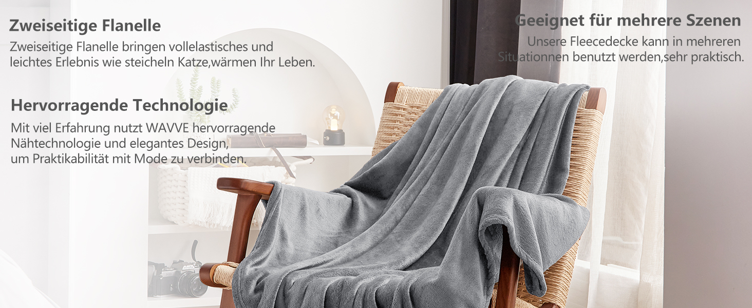 Плед WAVVE: теплий та м'який плед з флісу 150x200 см, сірий колір. Ідеально для дивану та відпочинку.