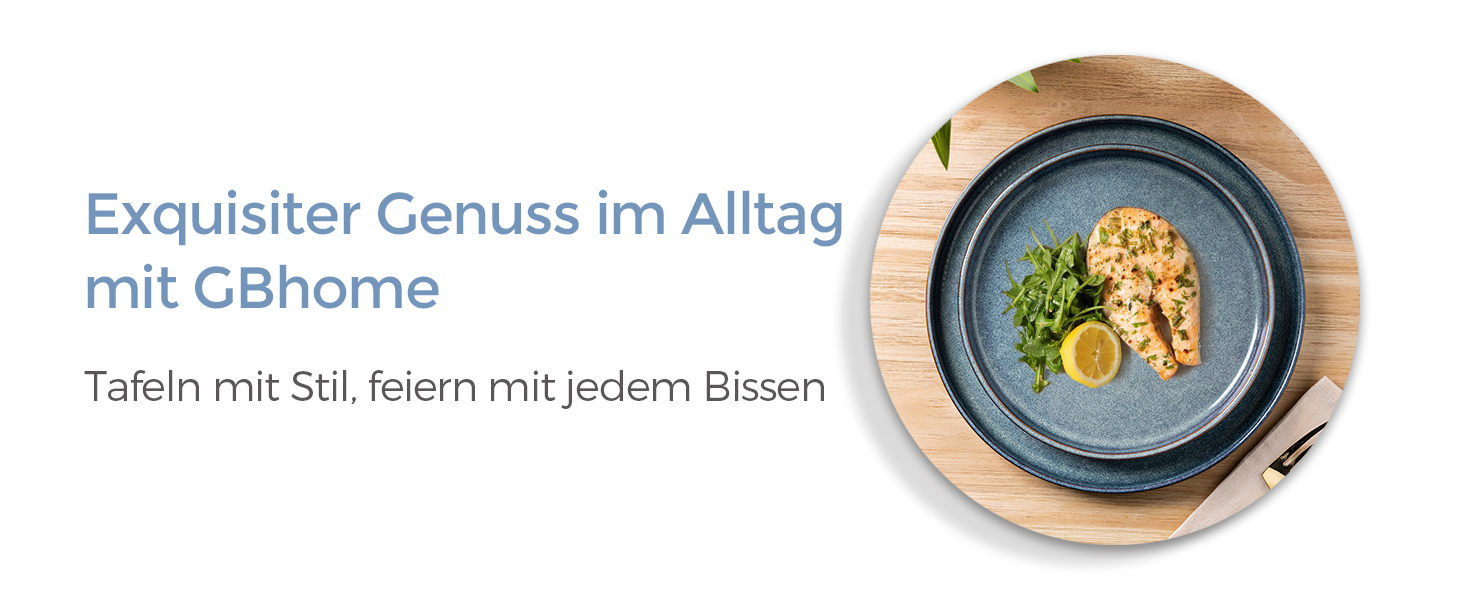 Набір посуду GBhome з каменю, 24 елементи, ручна робота, для 6 осіб, стійкий до миття в посудомийній машині та мікрохвильовій печі, керамічний посуд, блакитний колір