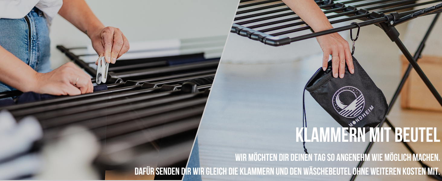 MONDHEIM® Сушарка для білизни XXL, 26 м довжини, чорна, знімний поперечина, для балкону/тераси