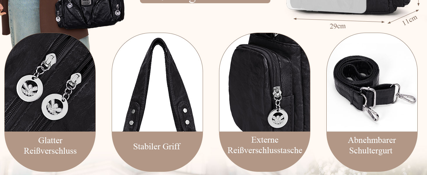 Сумка жіноча TIAASTAP Klein City Bag вінтаж чорна шкіряна через плече Hobo Bag з багатьма відділеннями