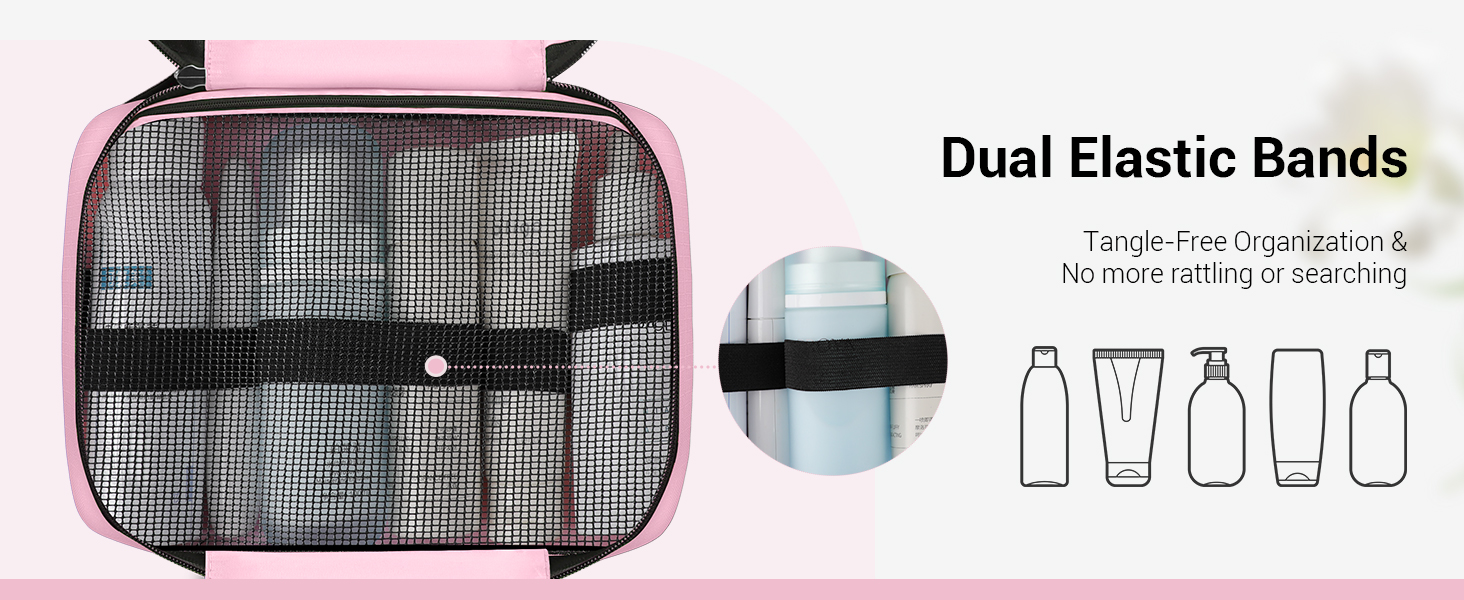 Сумка для косметики Maliton з підвішуванням, водонепроникна | Велика дорожня сумка для подорожей, ділових поїздок, спорту, плавання | Косметичка для жінок та чоловіків з 4 відділеннями, складна та компактна (Рожева)