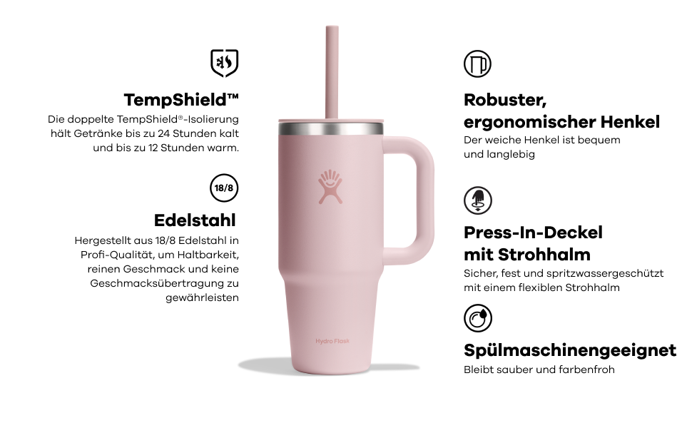 Термокружка HYDRO FLASK 946 мл з кришкою та соломинкою, чорна, нержавіюча сталь, вакуумна ізоляція, для подорожей